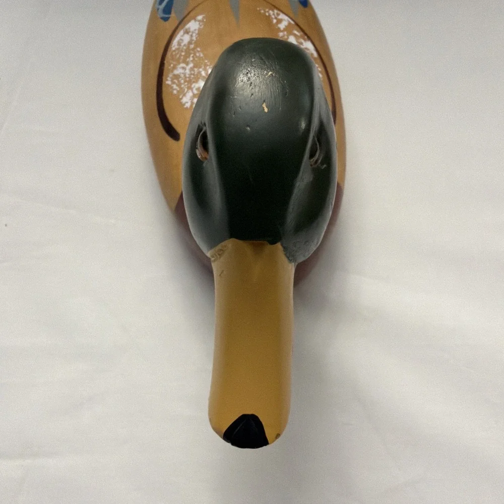 Vintage Carved large Wooden Mallard Duck Decoy Decorative Hand Painted 14